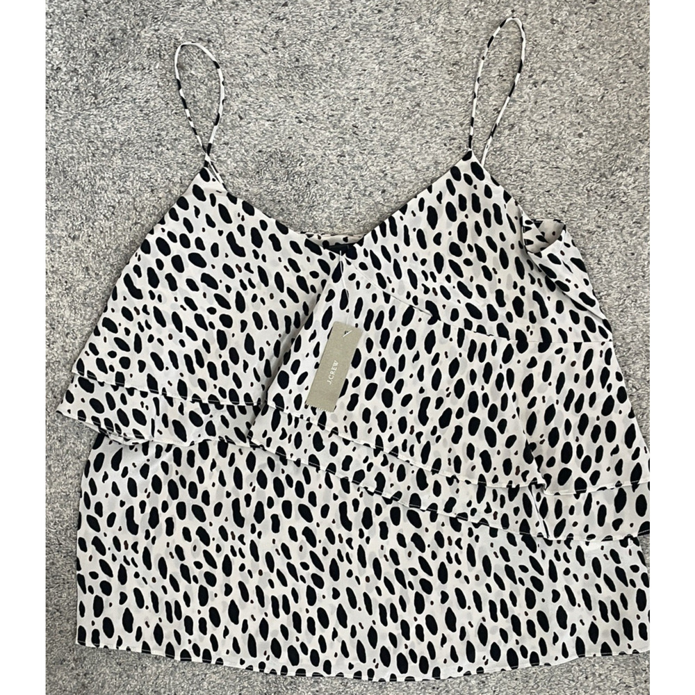NWT J. Crew Women's 100% Silk Tiered Cami Sz 2 Leopard Strap Boho Feminine City - Picture 5 of 12